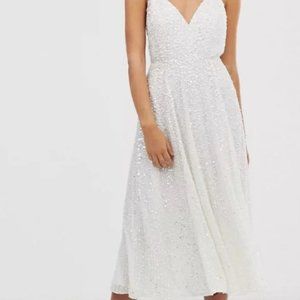 ASOS DESIGN Eva embellished cami midi wedding dress in ivory